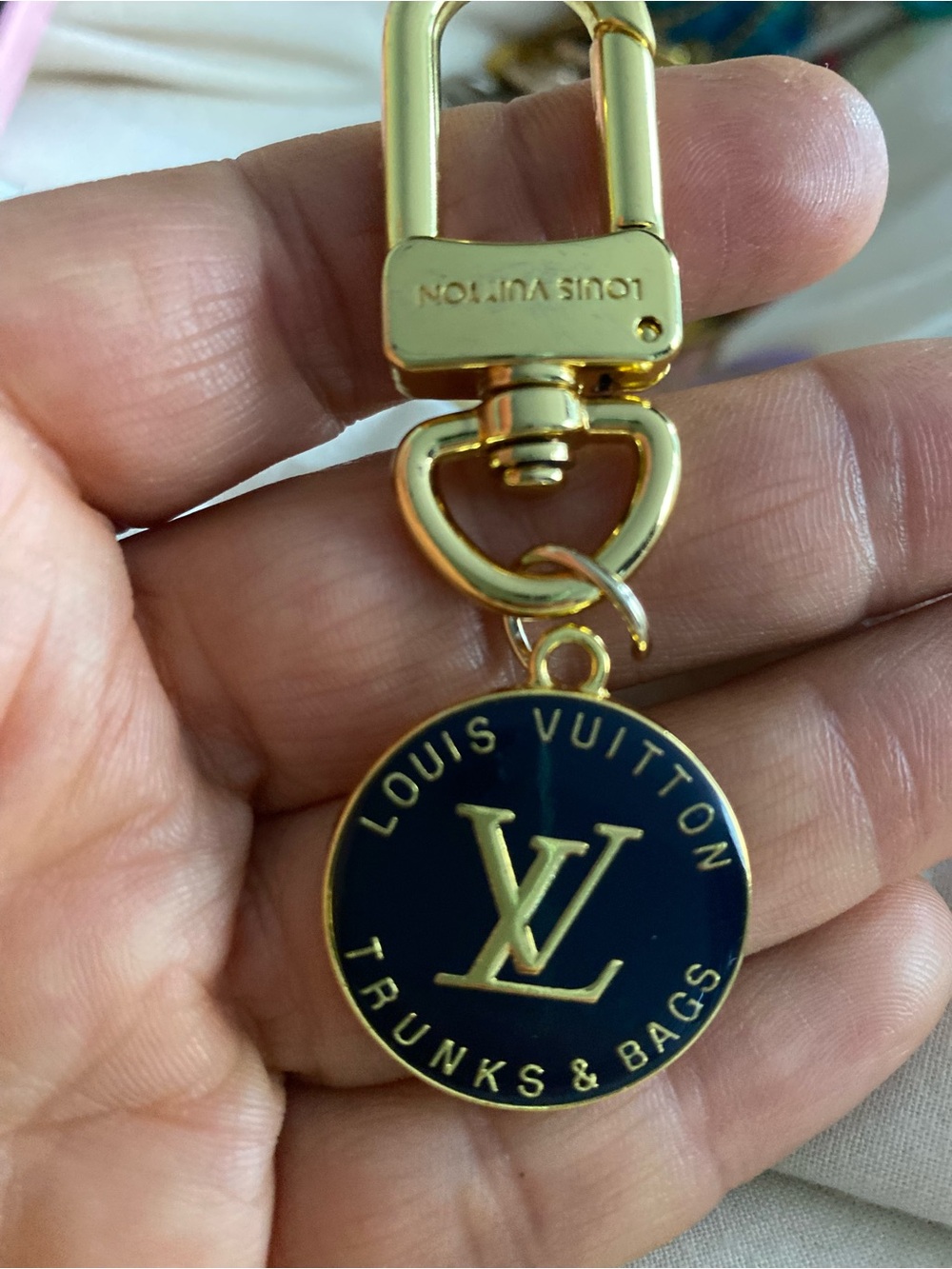 Navy & Gold Round unbranded Keyring Charm